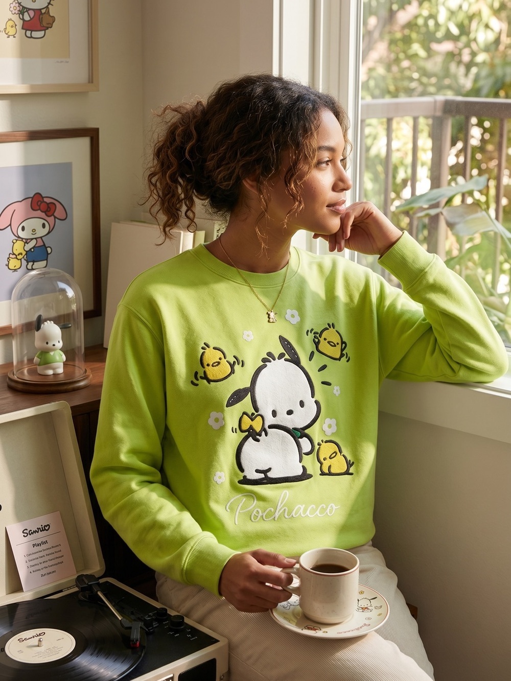 Sanrio Pochacco Lime Green Crewneck Sweater